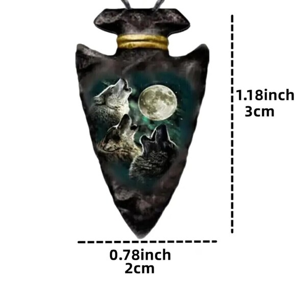 New Men's Arrowhead Shaped Wolf Necklace - 18" chain w/ 2" extension - Picture 4 of 9